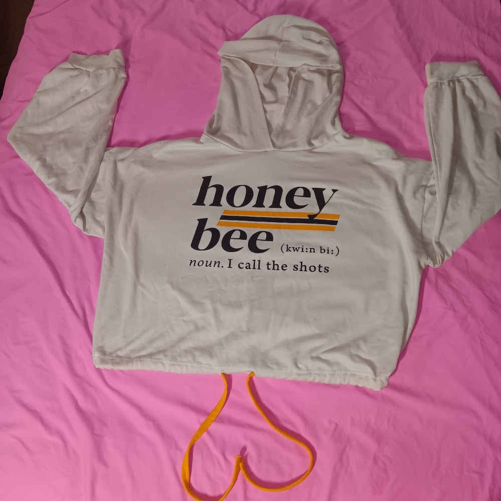 Papaya Cropped Drawstring "Honey Bee" Graphic Hoodie (M/L)
